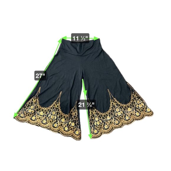 Assa USA Womens Boho Black Wide Leg Pants Decorated Embroidered Hem Sz S - Picture 7 of 8